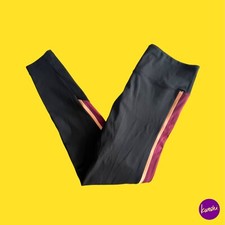 V BY VERY Women's Activewear Leggings, Contrast Side Stripe, Black/Pink, UK L