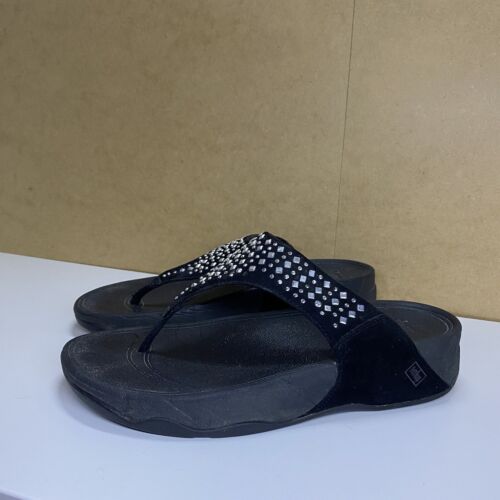 Fitflop Novy Womens Suede Sandals Black Sparkle Size UK 6 EU 39 Thong Slides - Picture 1 of 19