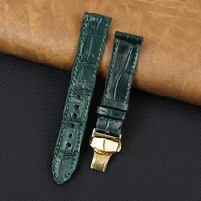 18mm Green Leather Watch Band Gold Deployment Buckle Flat Crocodile Watch Strap