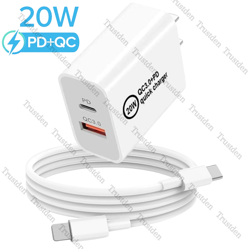 For iPhone 14 13 12 11 XR 8 Fast Charger 20W PD QC Power Adapter Cube USB C Cord
