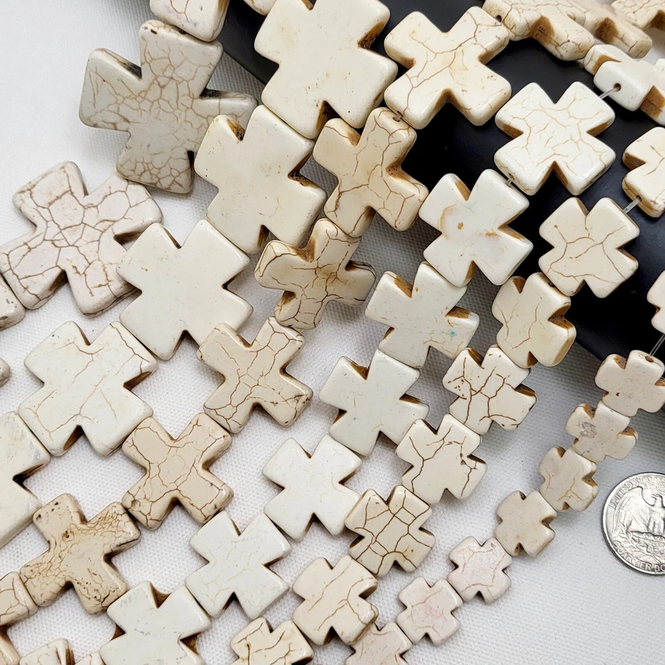 Espaçador Howlite quadrado cruz branco turquesa contas soltas 30mm 35mm 40mm 15" - Imagem 2 de 4