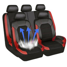 Full Set Pu Leather Car Seat Covers Dustproof Protector Cover Blackred 9pcs