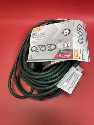 HDX Home Depot 25ft 14 Gauge 3 Inline Outlet Outdoor Extension