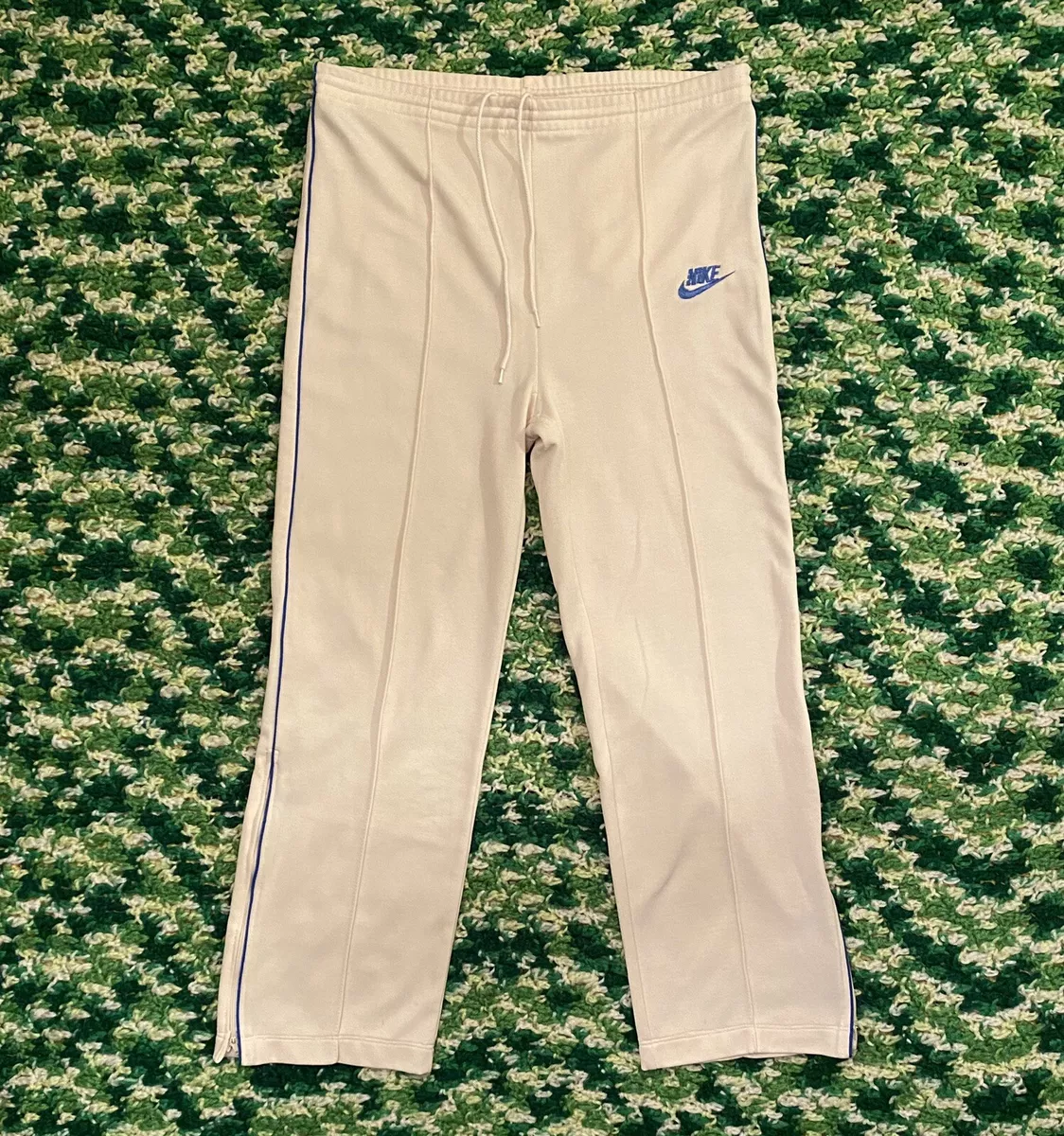 Vintage Nike Pintuck Track Pants Cream With Blue Strips Rare 70’s 80’s Mens