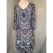 ELIZA J Women's Empire Dress Size 8 Blue/Pink 3/4 Sleeve Knee Length Zipper Line