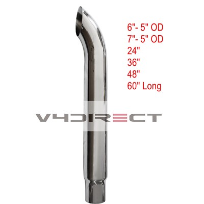 Chrome 6''-5''/ 7''-5'' OD Curved Exhaust Truck Stack Pipe 24'' 36'' 48'' 60'' inch Tube