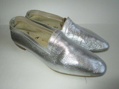 Kraus Originals girls silver leather Mary Jane slip on flats ballet shoes sz 2