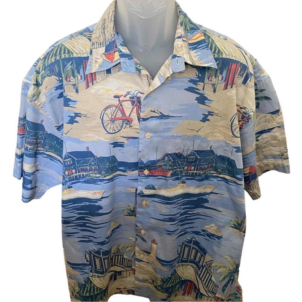 NAUTICAL Coastal Beachy Tropical Collared Short Sleeve Shirt Men XL