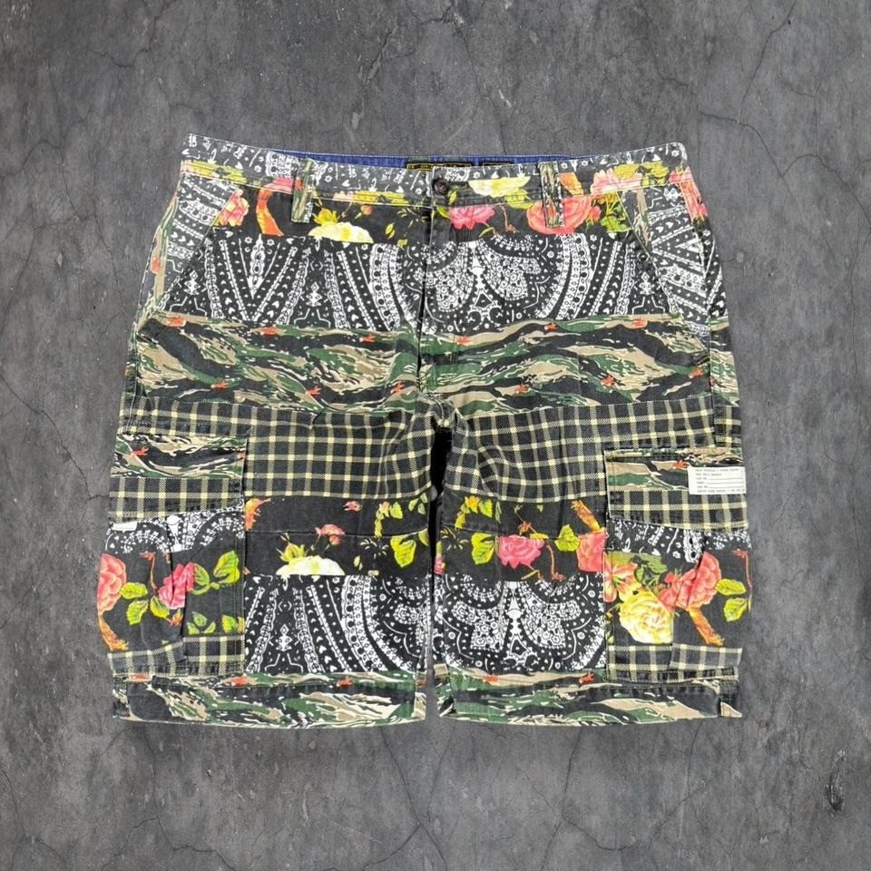 Y2K Akod Brand multicoloured patchwork cargo shor… - image 1