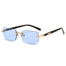 Rimless Rectangle Sunglasses Men Women Retro Small Square UV400 Shades