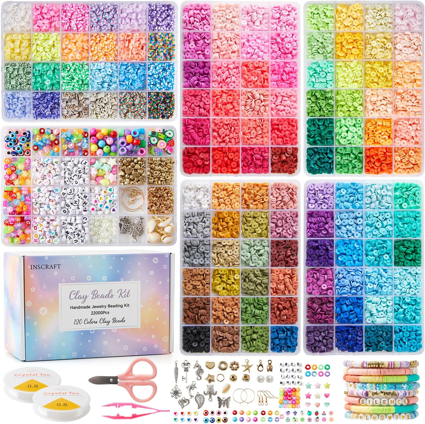 22000 Pcs 120-Color Polymer Clay Beads for DIY Bracelet Making Kit