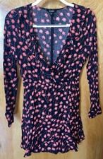 Express black and red floral print fit and flare woven rayon dress Size Small