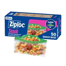Ziploc Snack Bags with EasyGuide Texture, Small Plastic 50 Count, clear 