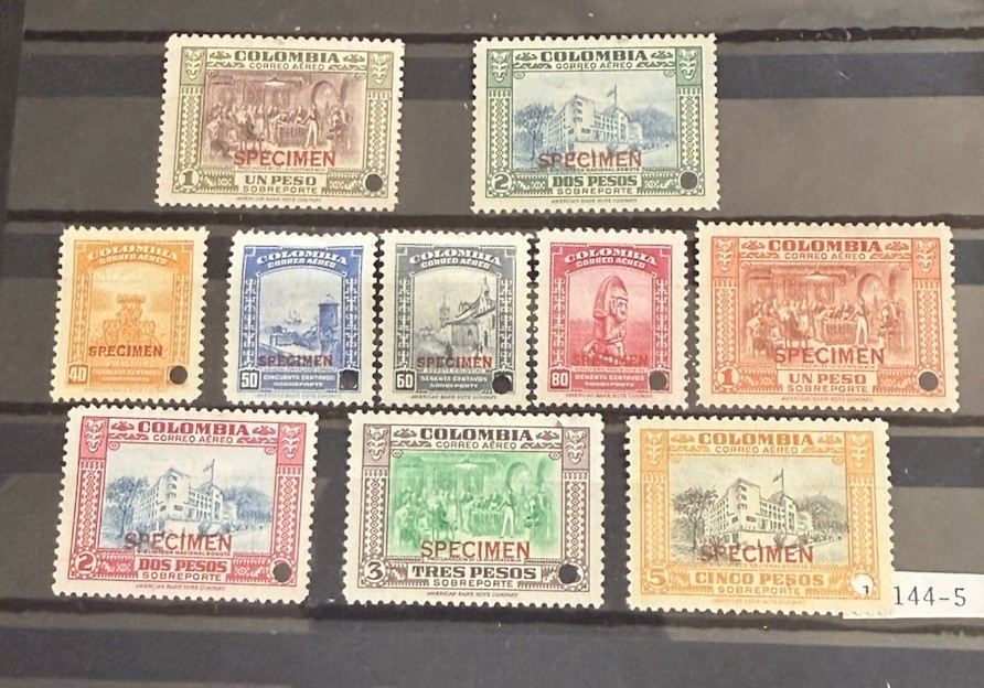Columbia Specimen Stamp Lot 10 Rare MNH Extremely Fine Air Mail Stamps