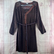 Sundance Womens Brown Floral Paisley Block Print Beaded Belt Tunic Dress Sz M