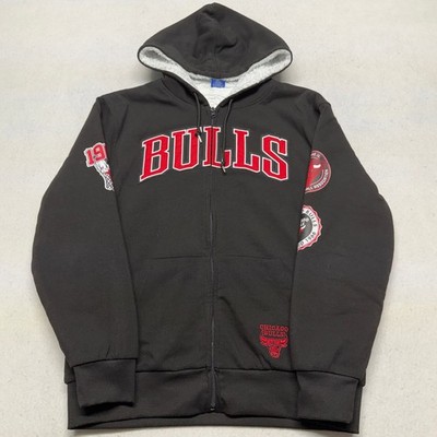 NBA Ultra Game Chicago Bulls Sherpa Lined Zip Up Hoodie Mens Medium Black Y2K