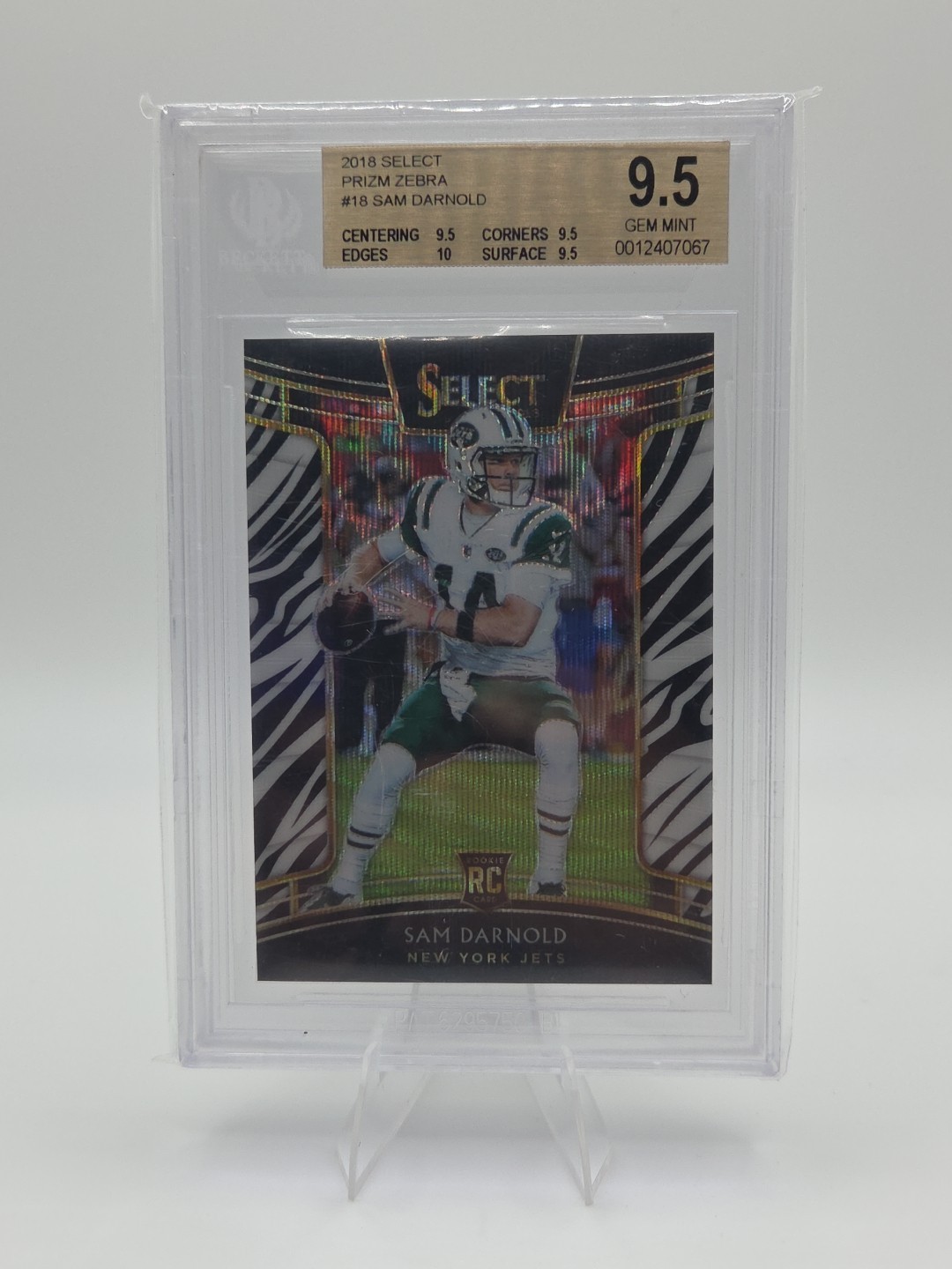 2018 Panini Select Concourse Sam Darnold #18 Zebra Prizm BCG 9.5 Rookie RC SSP
