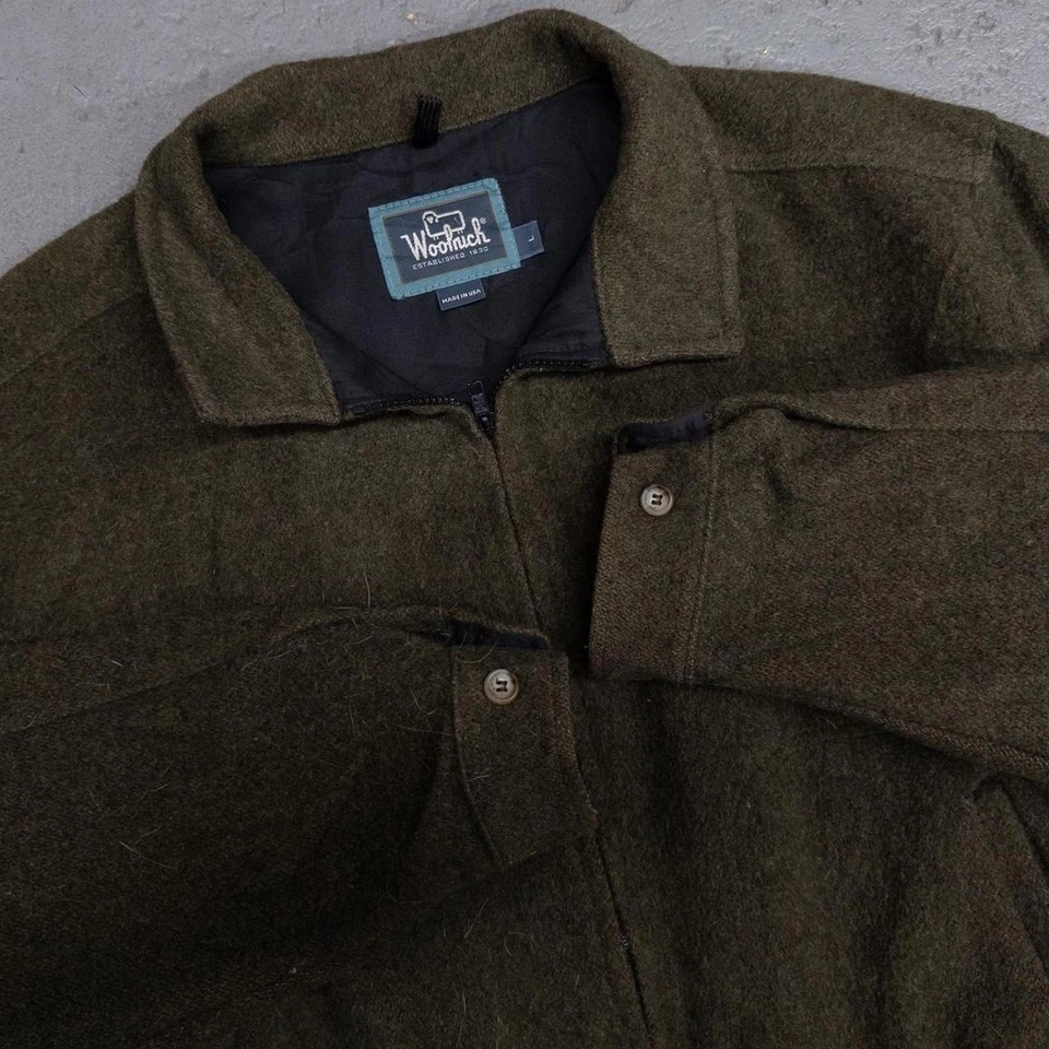 Vintage Woolrich Olive Green Full Zip Wool Bomber Jacket Size Large Made In USA - Image 2 of 4