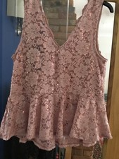 New Look Sleeveless Pink sequin Peplum Top Size 18