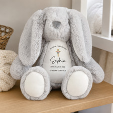 Personalised Christening Bunny Soft Toy with Cross - Name and Date Baptism Gift