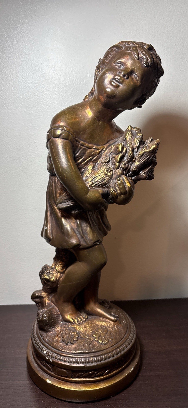 Large Vintage Sculpturite Garden Girl Statue Bronze Finish 20” Tall