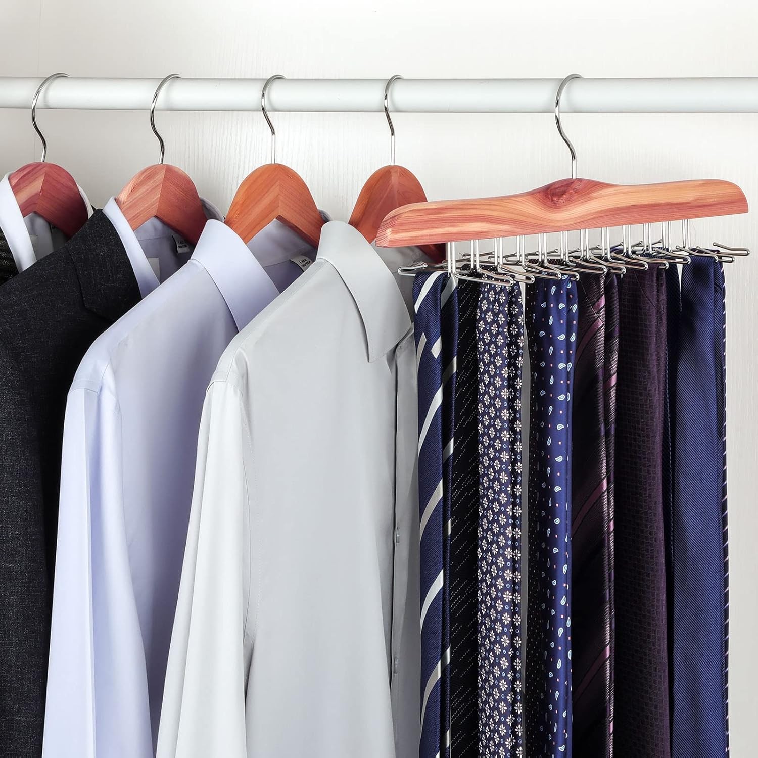 TOPIA HANGER American Red Cedar Wooden Tie Racks for Closet, 24 Tie, Natural 