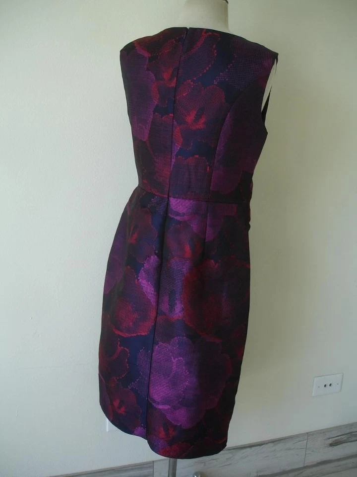 女式 12 KAY UNGER Noa Midi 连衣裙深海军蓝花卉梅红色紫色无袖 — 第 4/4 张图片