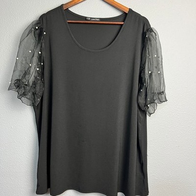 Luna Moon Whimsigoth Blouse Pearl Embellished Sheer Balloon Sleeve Top Plus 3XL