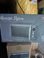 Image of Swan SM22030GRN 800W 20L Retro Digital Microwave with 5 Power Levels - Grey