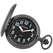 Gotham Men's Gunmetal Low Vision Polished Finish Covered Quartz Pocket Watch