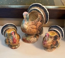Vintage Turkey Candle Holders Planter Vase Lot Thanksgiving Napcoware Japan