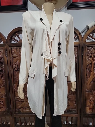OFF WHITE Cardigan cappotto donna Club 22 Los Angeles raro panna taglia 8 ritaglio #R1