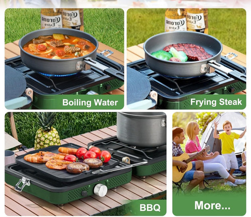 Portable Propane 2-Burner Foldable Camping Stove with Griddle and Carrying Bag
