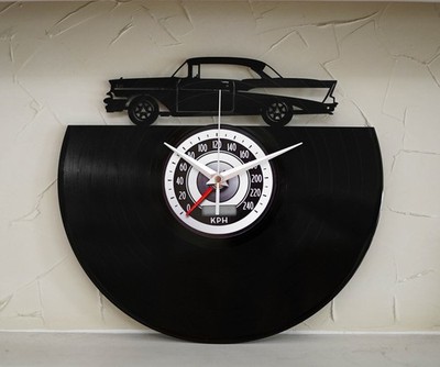 Retro Car Vinyl Record Wall Clock: Old Car Silhouette, Man Cave Garage Decor