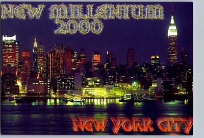 Postcard New York City Skyline at Night New Millenium Year 2000 Alfred Mainzer