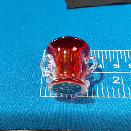 Tiny small AVEM MURANO Red Glass Vase 1" RARE Vintage ORIGINAL TAG made in italy
