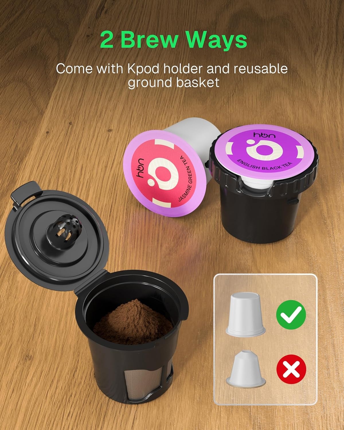 HBN Single Serve Coffee Maker for K-Cup&Ground Coffee with 10oz Stainless Steel