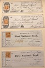 1868-70 New York, Brooklyn NY, First National Bank, (4) Stamps, Checks — photo 1