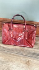 Genuine Eel Skin Handbag Vintage Dark Red Handled