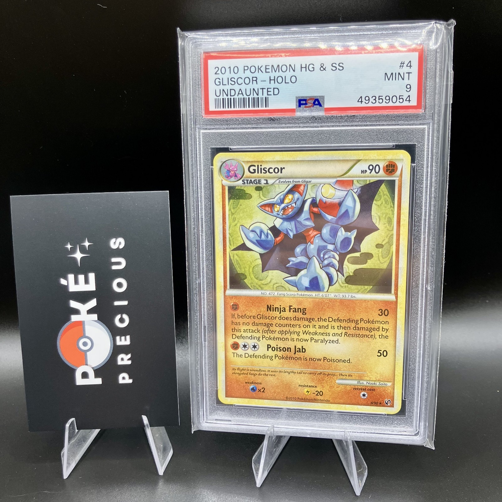 PSA 9 GLISCOR Holo Rare 2010 Heart Gold Soul Silver Undaunted 4/90 HG & SS Mint