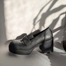 Vintage Mudd Y2K Black Chunky Block Heel Platform Loafer Shoes Size 8 90  s RARE