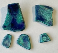 5 HAND PAINTED SEA GLASS/BEACH POTTERY PIECES SURF TUMBLED ART JEWELRY P112