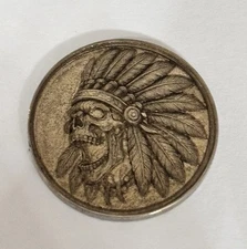 HOBO Nickel Folk Art Engraved On A Silver War Nickel Screaming Chief Skull