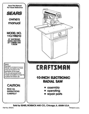 #ad Sears Craftsman 113.198210 Instruction Manual User Guide: 68 Pages $18.95
