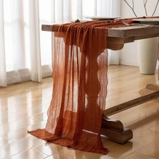 Keketo Fall Thanksgiving Table Runner Terracotta Rust Gauze 120 Inch 10 FT Rusti