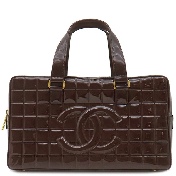 CHANEL Boston Bag in Chocolate Bar Patent Leather Brown Cocoa Mark