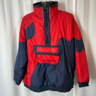 Gant Vintage Mens Red Navy Colorblock Anorak Pullover Jacket Large 90s Retro