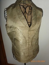 Antique Victorian Mans Silk Damasc Waistcoat Shawl Collar 2 Pockets Olive Green