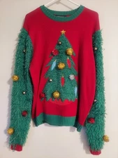 33 Degrees Womens Ugly Christmas Sweater Christmas Tree Bells Medium