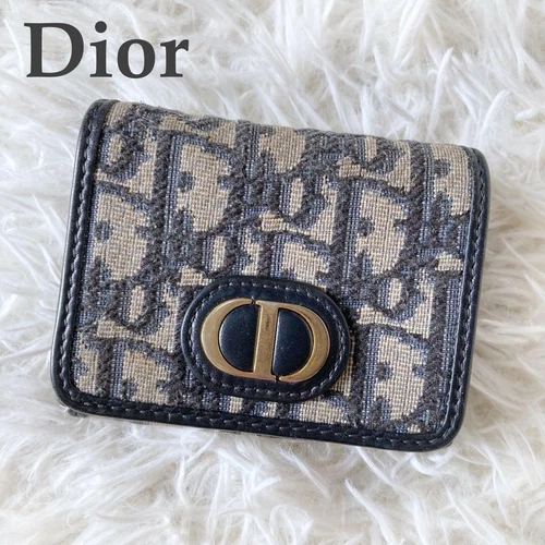 Portefeuille Dior tri pli toile oblique marine du Japon RA